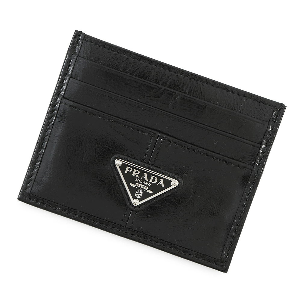 Prada Card Case Wallet Soft Looks Leather Wallet Black